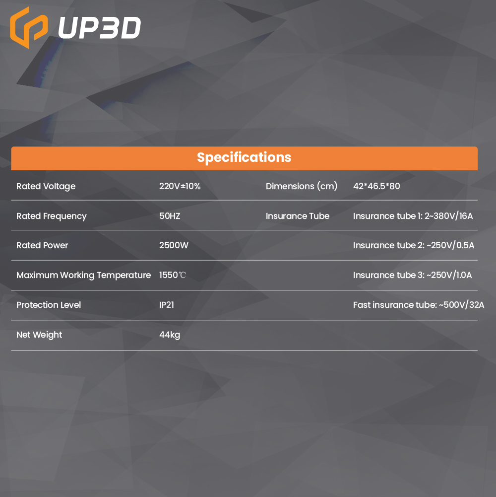 UP3D F20 Zirconia Sintering Furance-02 Specs-07